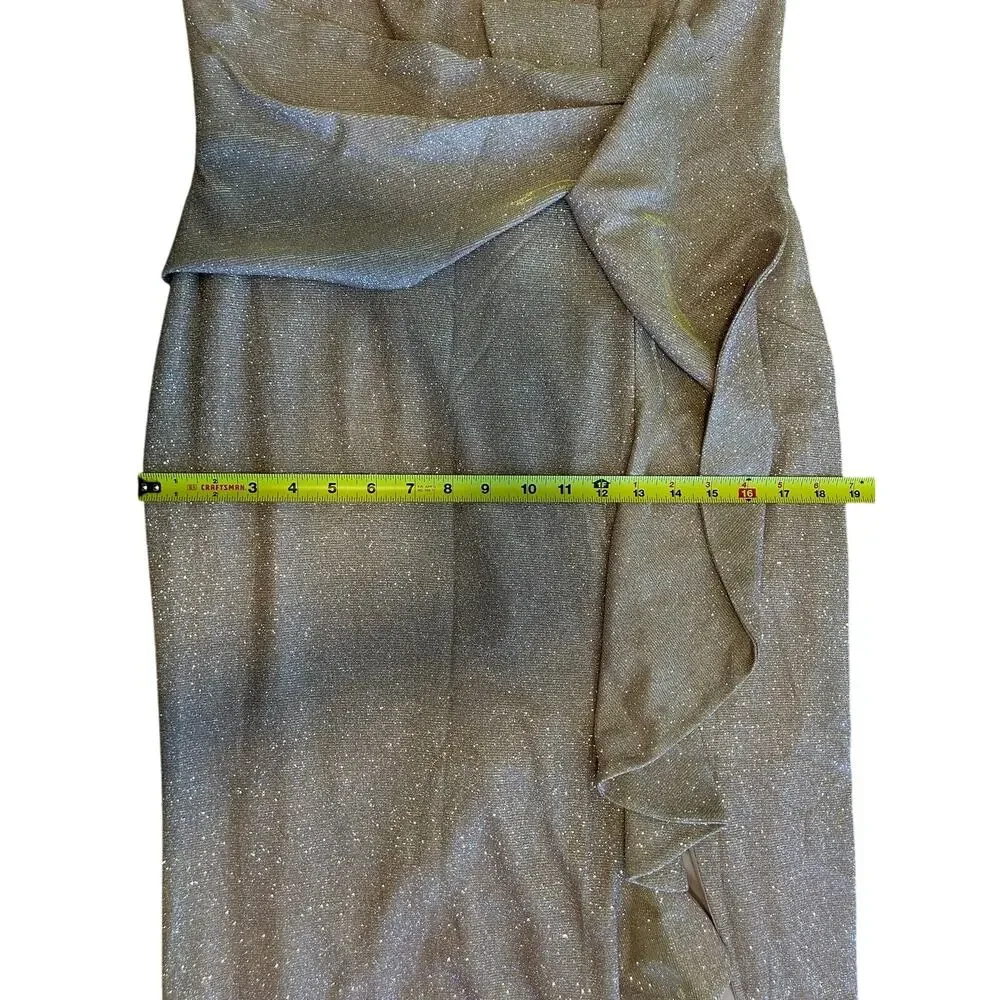 Betsy & Adam Petite Ruffled Shimmer Gown White pink Gold P12